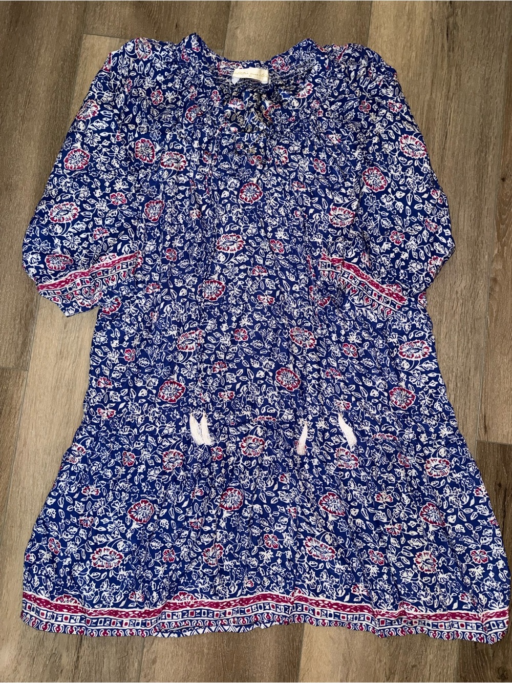 Natalie Martin Stevie Blue White Pink Silk Tassel Dress Medium M